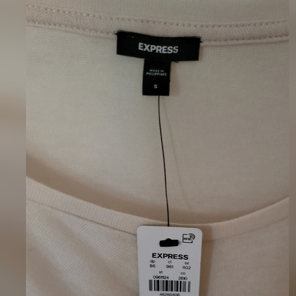 Express NWT Cream Skimming Tie Front Long Sleeve Crew Neck Top Small - Picture 8 of 8